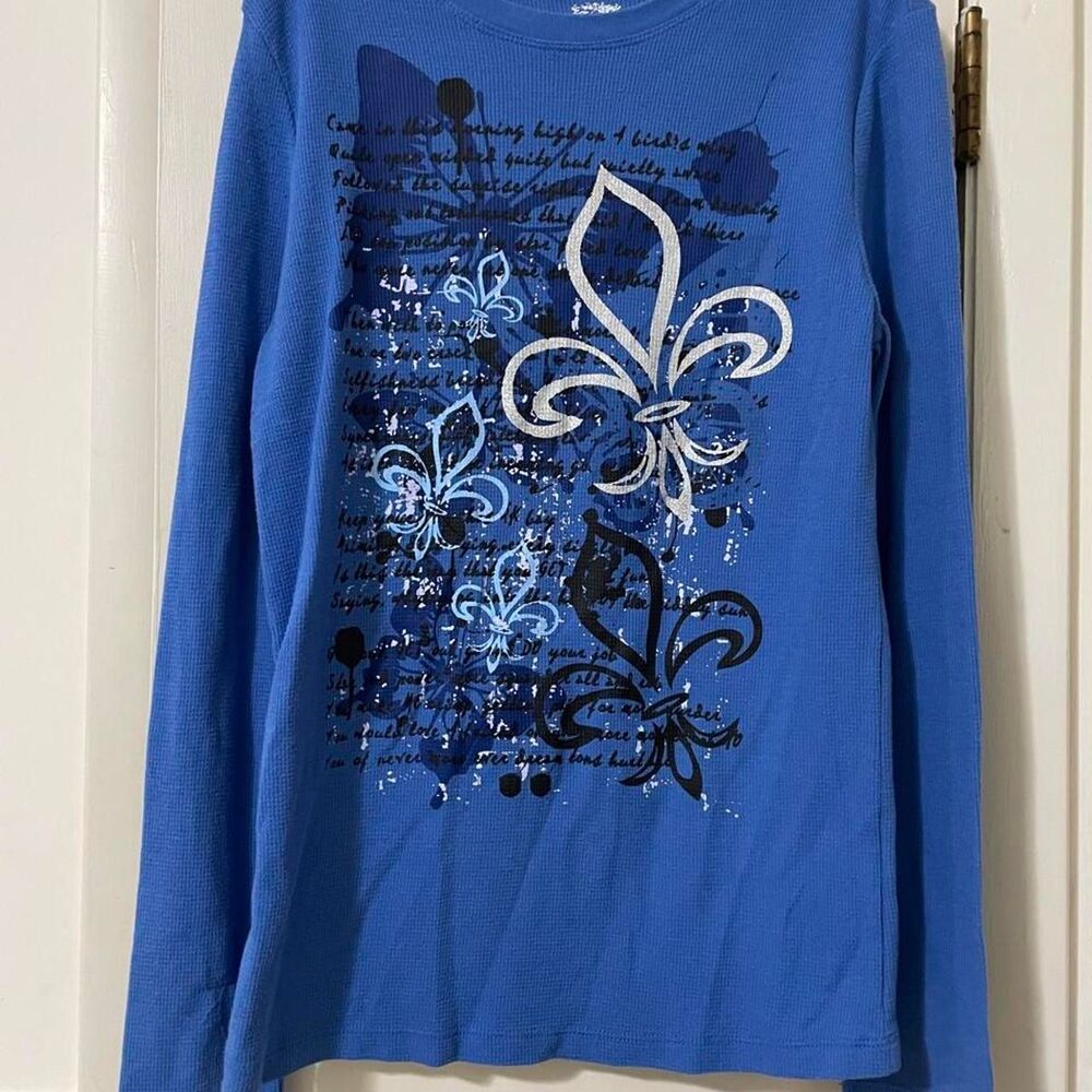 FRZ Blue waffle knit long sleeve Y2K top